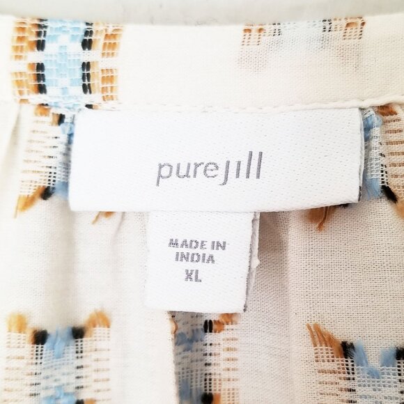 Pure Jill J. Jill Easy Button Front Boho Embroidered 3/4 Sleeve Blouse XL Cream - Picture 9 of 16
